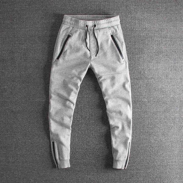 

men's pants zipper leggings washed cotton terry men's casual pants v1ke, Black
