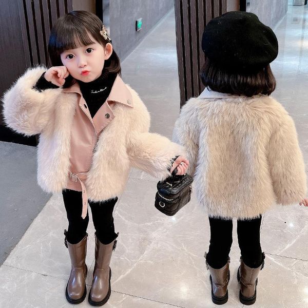 

jackets kids girl overcoat winter fashion faux fur jacket for girls children autumn patchwork warm coat outerwear windproof, Blue;gray