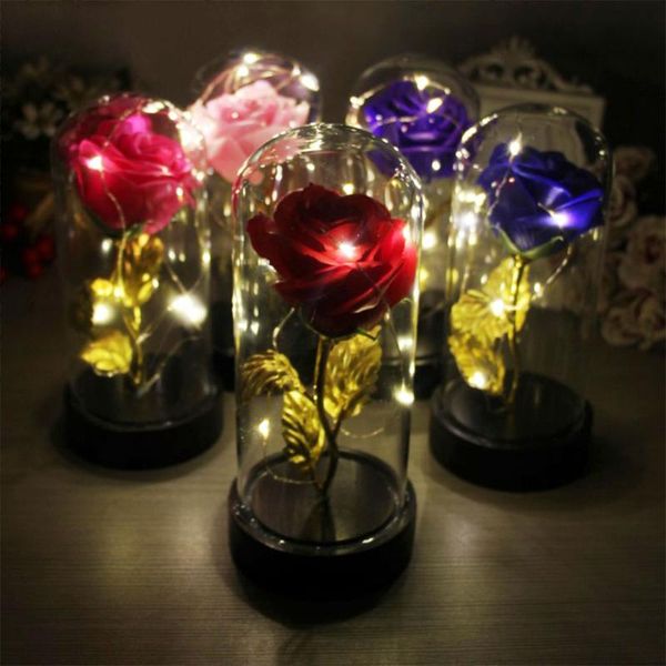

gift wrap imitation gold foil rose soap flower eternal led light valentine's day glass cover romantic