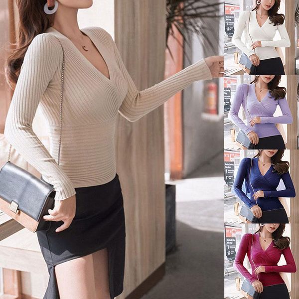 

women's sweaters women'sweater deep v neck knitted pullovers slim fit knitwear sweater bottoming female elastic long sleeve 2021, White;black