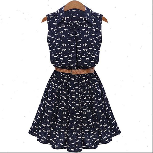 

women summer dress recommended spot new fall printing lapel sleeveless wonderful mini dresses vestidos belt ks050, Black;gray