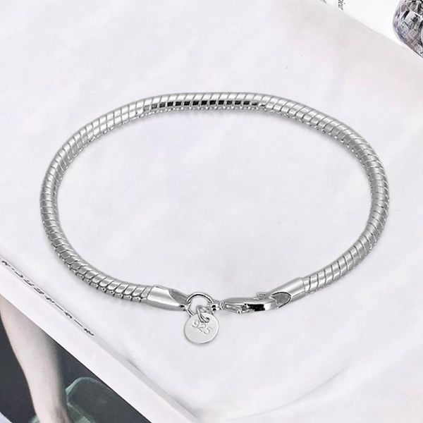 

link, chain 925 sterling silver lobster clasp 4mm 20cm snake bracelet fit european charm women wedding engagement jewelry, Black