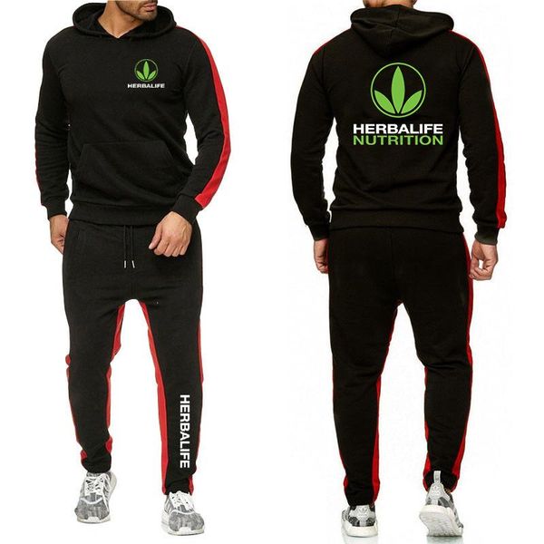 

men's tracksuits 2021 spring brand herbalife nutrition 2 pieces sets solid color hooded sweatshirt sweatpants set pullover hoodie sport, Gray