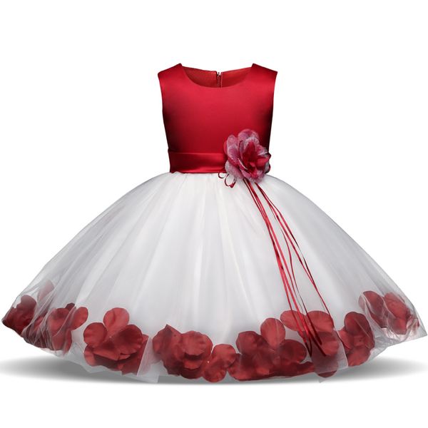 

flower girl dress petals kids dresses for girls christening tulle dresses party wedding ceremonious children's clothes ball gown 210303, Red;yellow