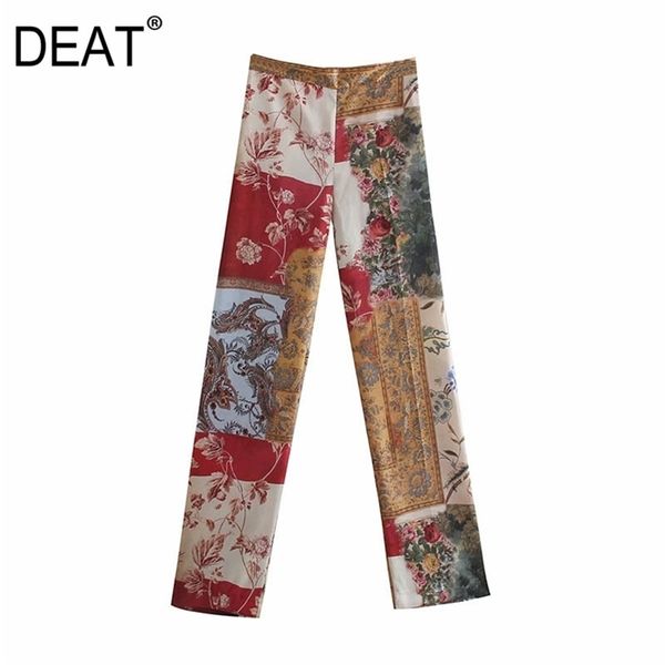 

[deat] fashion spring autumn high waist printing temperament elegant loose women straight-leg pants 13c361 210527, Black;white