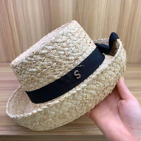 

2021 new natural straw fedoras foldable trilby short brim summer derby raffia black ribbon panama hat elegant ladies cap 22k9, Blue;gray