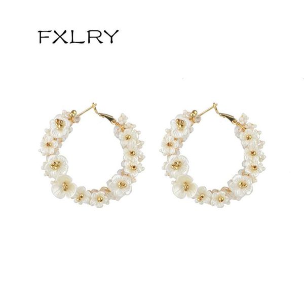 

hoop & huggie fxlry origial handmade crystal rice beads shell flower big circle earrings for women jewely, Golden;silver