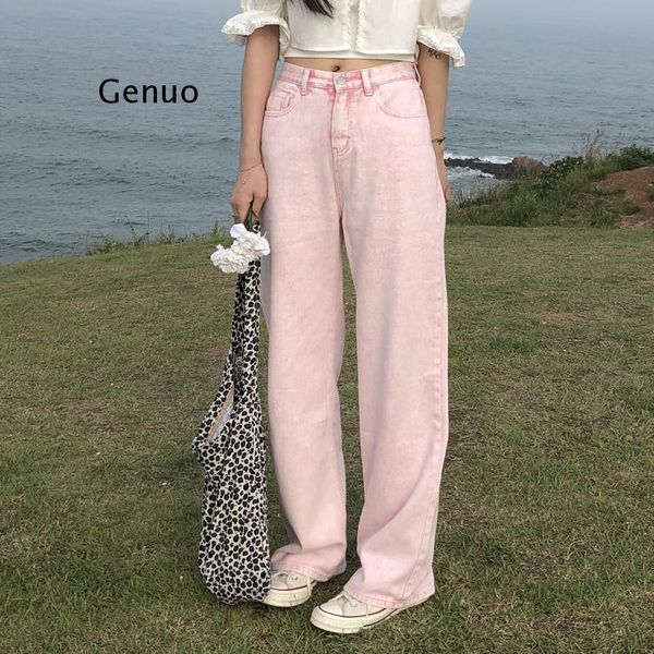 

women's jeans women mopping denim trousers fashion kpop high waist chic streetwear pink students vintage harajuku loose stylish, Blue