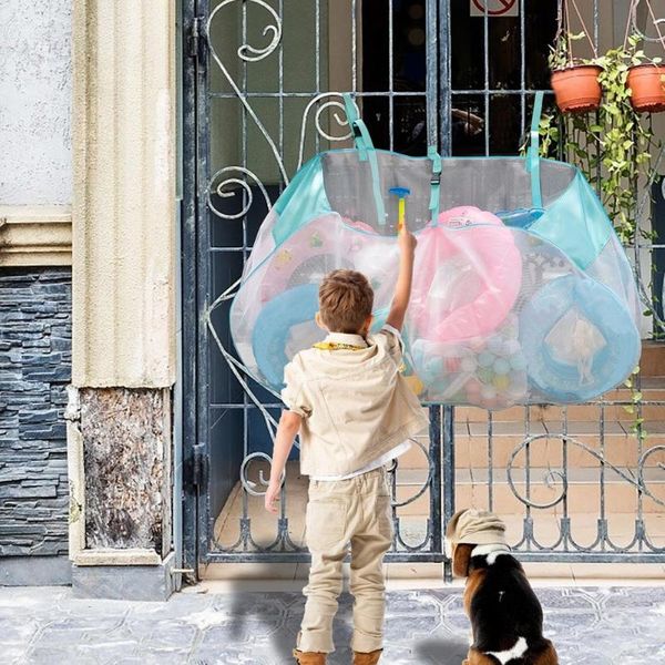

storage bags large capacity adjustable hanging swimming pool bag foldable net football basketball inflatable toys