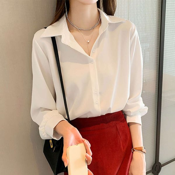 

professional base chiffon women's long sleeve han fan casual loose versatile shirt 2021 spring new top, White