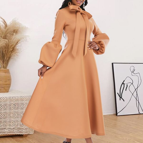 

2021 new women party es high waist a line long lantern sleeve with bowtie collar midi celebrate event occasion vestidos female robes e5eq, Black;gray