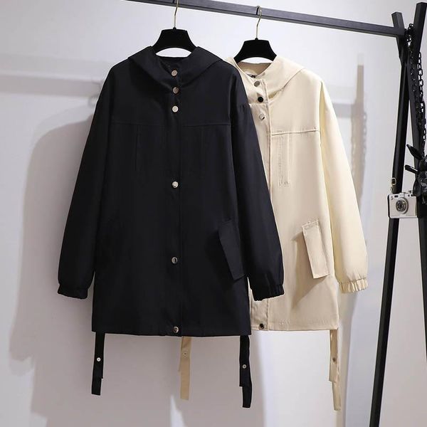 

women's trench coats plus size autumn coat bust 156cm 6xl 7xl 8xl 9xl 10xl casual loose long sleeve hooded women 2 colors, Tan;black