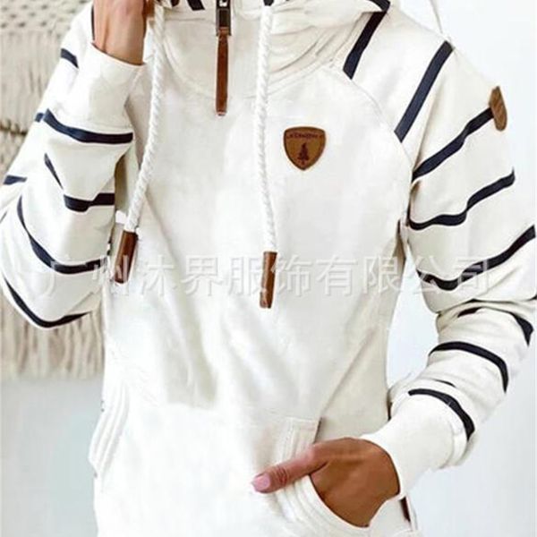 

autumn and winter new contrast stripe high collar pocket women's sweater, Black