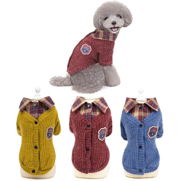 

dog apparel 2021 spring fashion clothes england style pet shirt plaid collar sweater coat for small dogs puppy cat jacket 10e