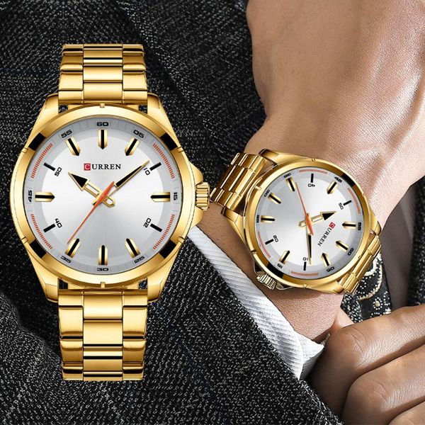 

wristwatches curren luxury fashion business watches men wristwatch stainless steel quartz brand clock golden gift, Slivery;brown