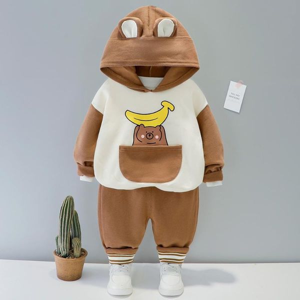 

clothing sets for baby boy girl kid 2021 style cartoon hooded long sleeve + pant 2pcs toddler outfit 1 2 3 4 years, White