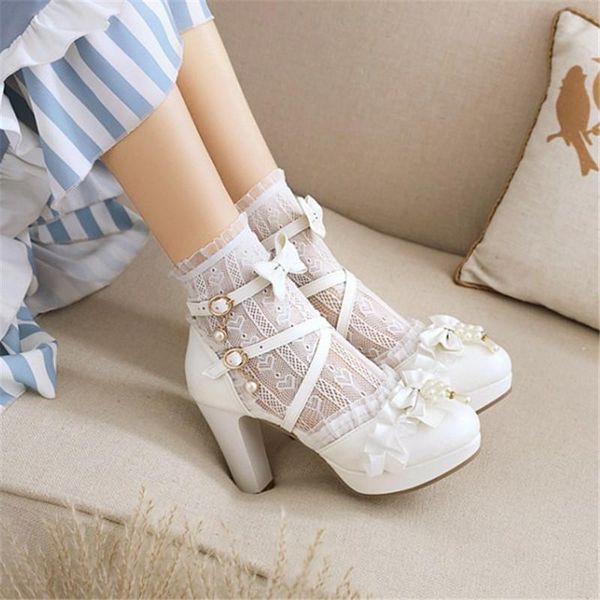 

sandals pxelena bow tie ruffles pearls cross tied wedding shoes bride for women white pink large size 34-48 princess high heels, Black