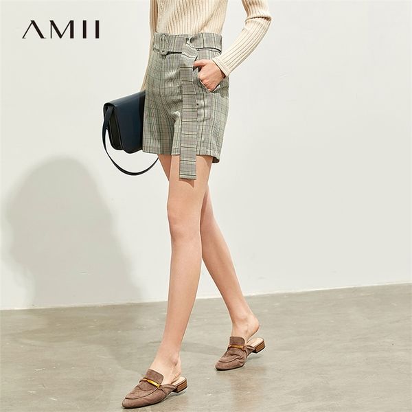 

plaid shorts autumn women loose with belt office 11920021 210527, White;black