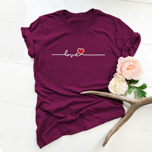 

women's t-shirt european and american valentine's day love short-sleeved, White