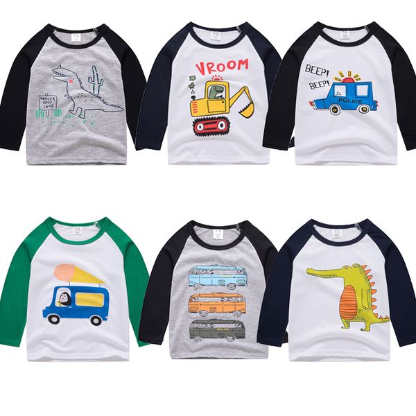 

t shirt cartoon animals baby kids boys girls children cotton long sleeves graphic clothing print tee car toddler boy t shirt, Blue