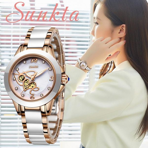

wristwatches sunkta rose gold watch women quartz watches ladies female wrist girl clock wife gift zegarek damski+box, Slivery;brown