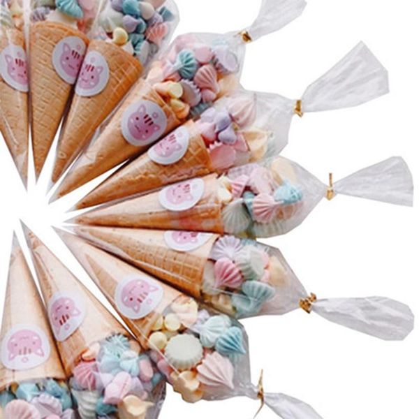 

gift wrap suchme 50pcs clear cone treat bags plastic triangle with twist ties for favor candy popcorn handmade cookies christmas