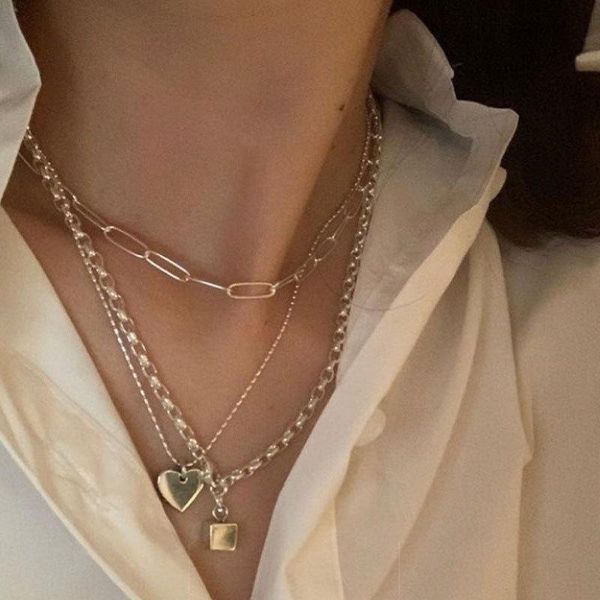 

pendant necklaces origin summer unique design metal cube necklace for women gifts silver color box chunky chain party jewellery