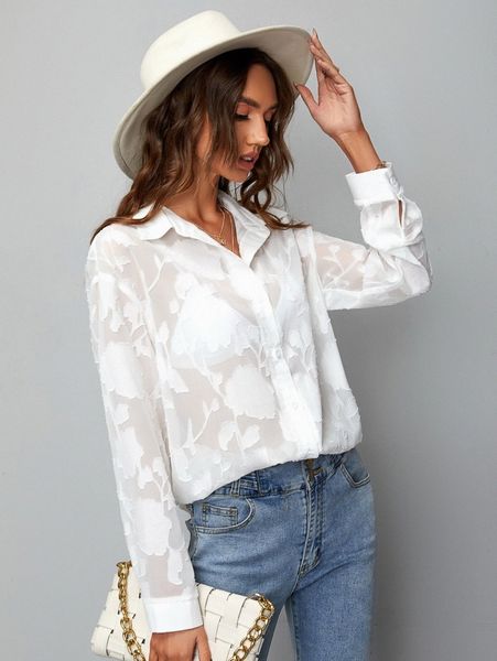 

sheer chiffon button through longline blouse b9mk#, White