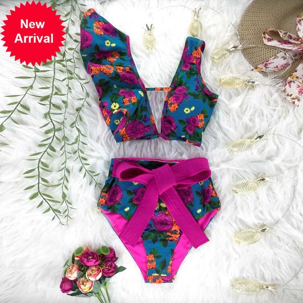 

2021 new high waist swimwear swimsuit push up bikinis women bathing suit biquini ruffle bikini summer beach wear, White;black