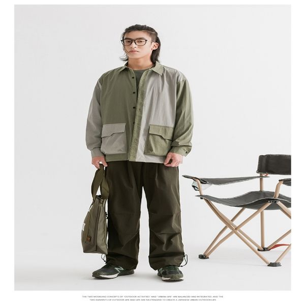 

2021 japanese autumn winter new products fashion simple personality contrast stitching loose lapel windbreaker shirt men ufi2, White;black