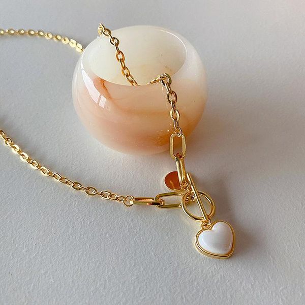 

pendant necklaces vintage sweet white pearl heart for women girl gold color linked chain geometric chokers necklace accessories, Silver