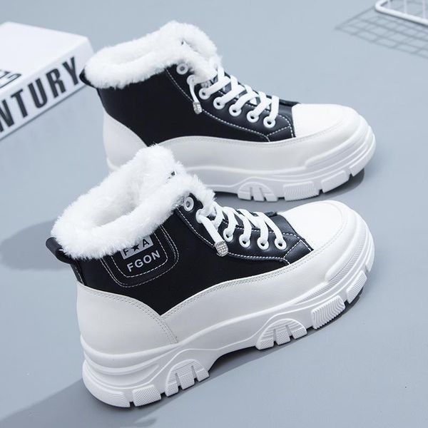 

boots snow women's winter 2021 plus velvet thick cotton shoes thick-soled sneaker platform high causal short ankle, Black