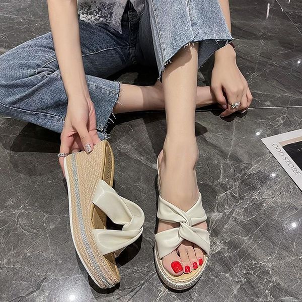 

slippers sandalias informales a la moda para mujer, zapatillas con lazo elegante, novedad de verano platform open toe cross wedge sandals, Black