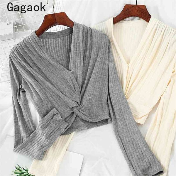 

women & club knitted sweater spring autumn v-neck solid short button full slim simple wild fashion pullover 210531, White