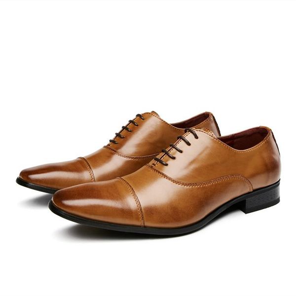 

dress shoes men formal men's handmade business wedding big size genuine leather lace-up male, Black
