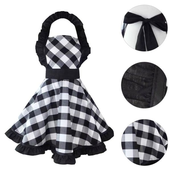 

aprons retro black plaid kitchen cooking baking cotton chef apron