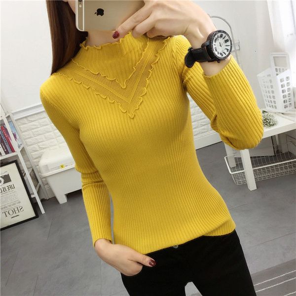 

2021 new 5 colors autumn women lady sweater high elastic solid turtleneck female slim tight bottoming knitted pullovers akqq, White;black