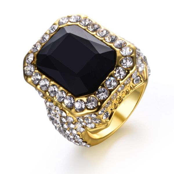

wedding rings luxury men's ring fashion red/blue/black gems zircon engagement iced out rhinestone hip hop jewelry party gifts, Slivery;golden