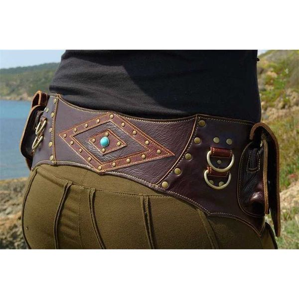 

medieval punk satchel women's outdoor belt buckle rivet zipper bag