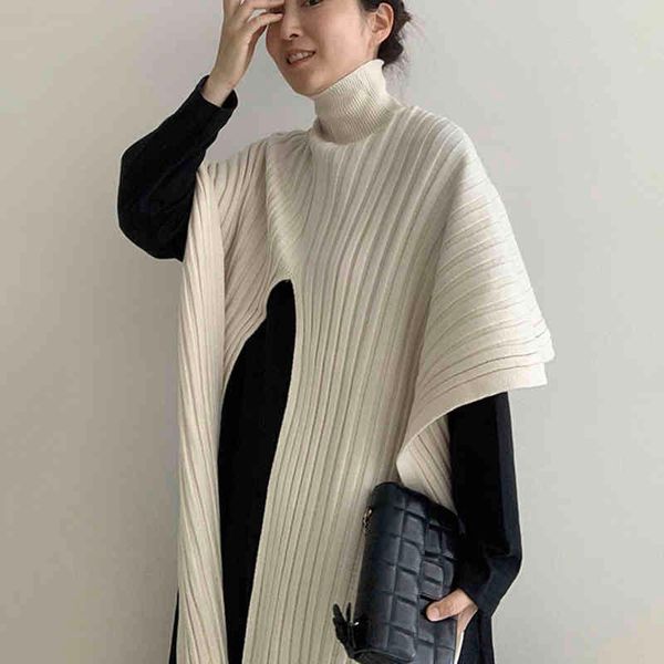 

two piece dress onalippa sets women korean elegant temperament solid color all-match high-neck irregular split shawl sweater casual base 957, White