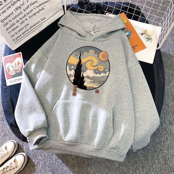 

men's hoodies & sweatshirts landscape painting pattern print cotton hoody man warm plush sportswear long sleeve clothes pocket winter m, Black