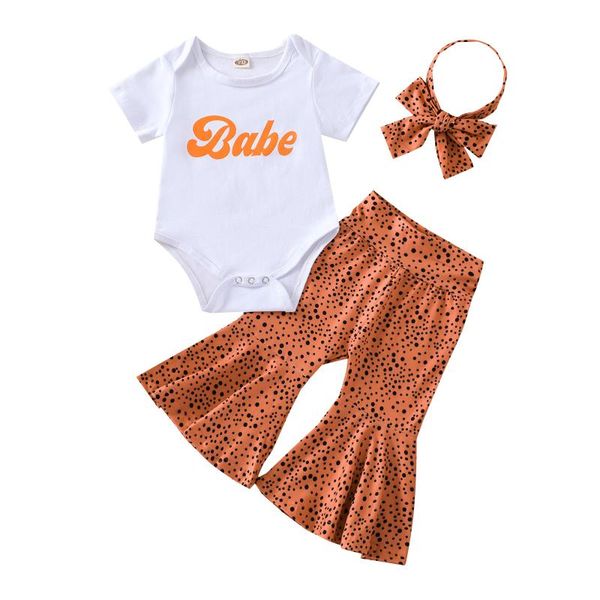 

clothing sets 0-24m infant born baby girl fashion 3pcs short sleeve letter printed romper flared long pants, White
