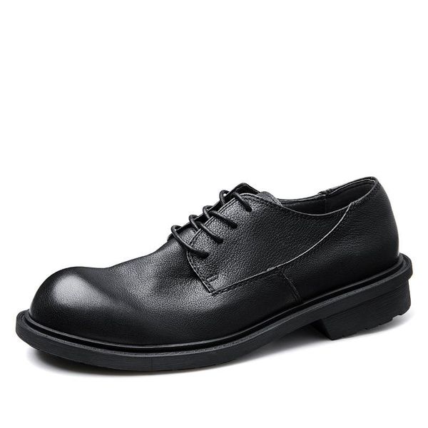 

dress shoes for men genuine leather spring autumn british retro all-match cowhide lace-up, Black