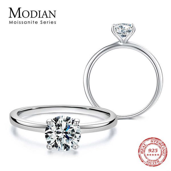 

sparkling 1.0ct 925 sterling silver finger rings for women classic wedding band engagement statement jewelry 210707, Slivery;golden