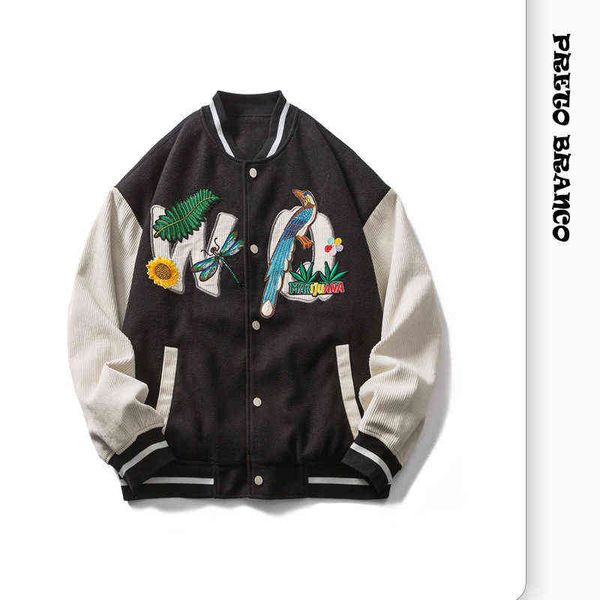 

preto branco couple spring autumn corduroy baseball suit men's fashion brand loose trend versatile embroidered jacket coat men, Black;brown