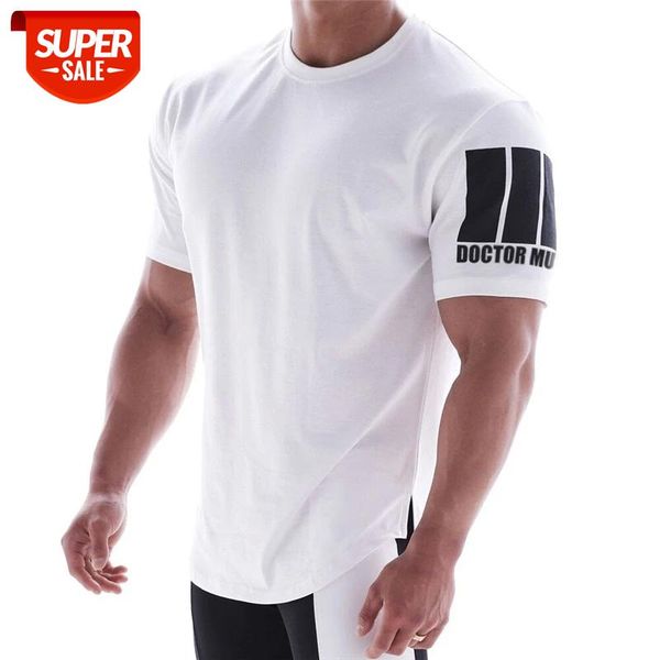 

2020 Summer New Mens Gyms Elastic sport shirt men cotton Fitness Running T shirt Male large-scale short sleeve gyms T #F364, White;black