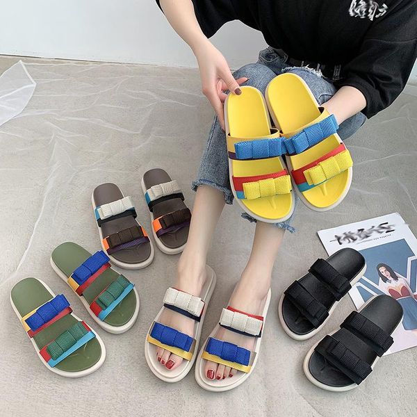 

slippers womens's platform fashion color matching slides sandals, Black