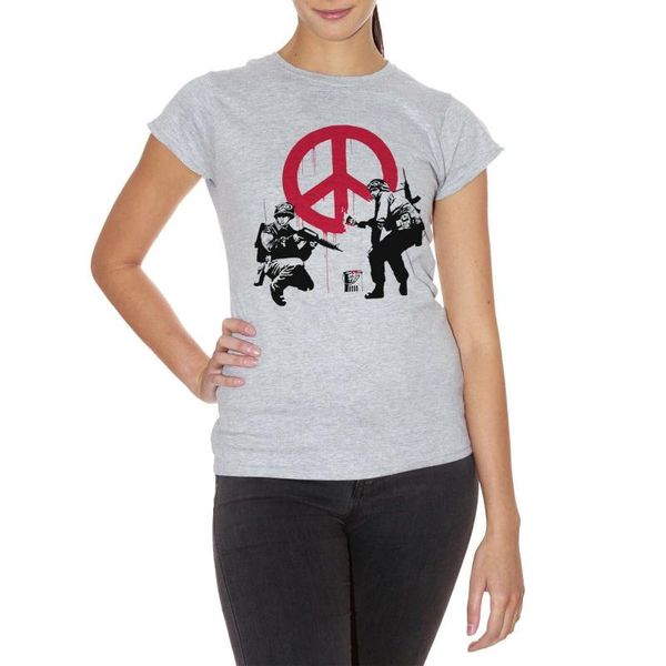 

women's t-shirt cuc t shirt donna banksy militari pace peace 1974 politica massive attack amore, White