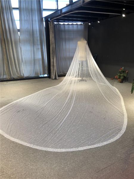 

bridal veils est 100% real pos luxurious heavy pearls and pipes beads 5 meters ivory tulle wedding veil accessories, Black