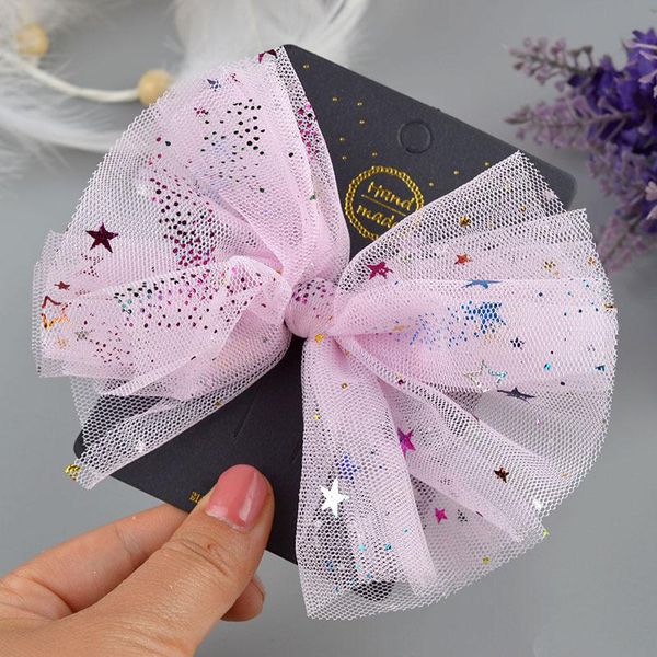 

2021 new korean sweet girl beautiful colorful printing star bow duckbill clip children fashion hairpins hair accessories, Slivery;white